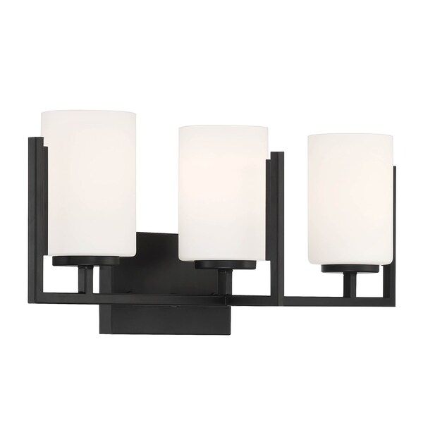 Designers Fountain Cambria 24in 3-Light Matte Black Modern Indoor Vanity Light with Etched Glass Shades D258M-3B-MB - main